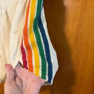 Aviator Nation 5 stripe Cream Shorts with Rainbow Stripes